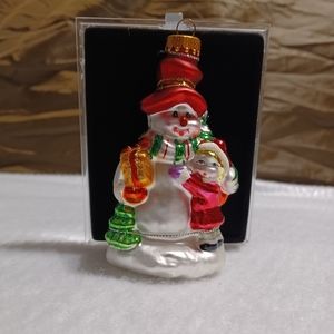 Unique Treasures Hand Crafted Glass Ornament Christmas Snowman Little Girl NEW